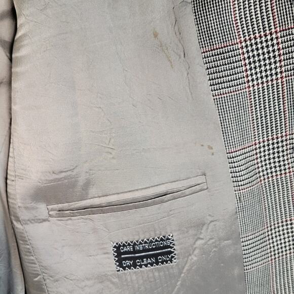 Vtg Valentino Uomo 40R Gray Red Glen Plaid Wool Blazer Italy Sport Coat Jacket - Picture 9 of 11